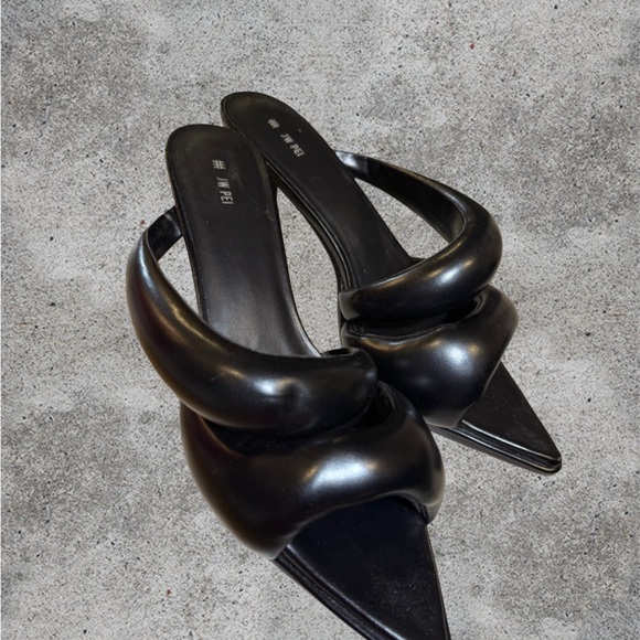 JW Pei Pointed Toe Sculptural Heeled Mules – Black - Picture 2 of 3